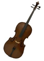 Modern Romanian student's three-quarter size cello with 70cm two-piece maple back and ribs and spruc
