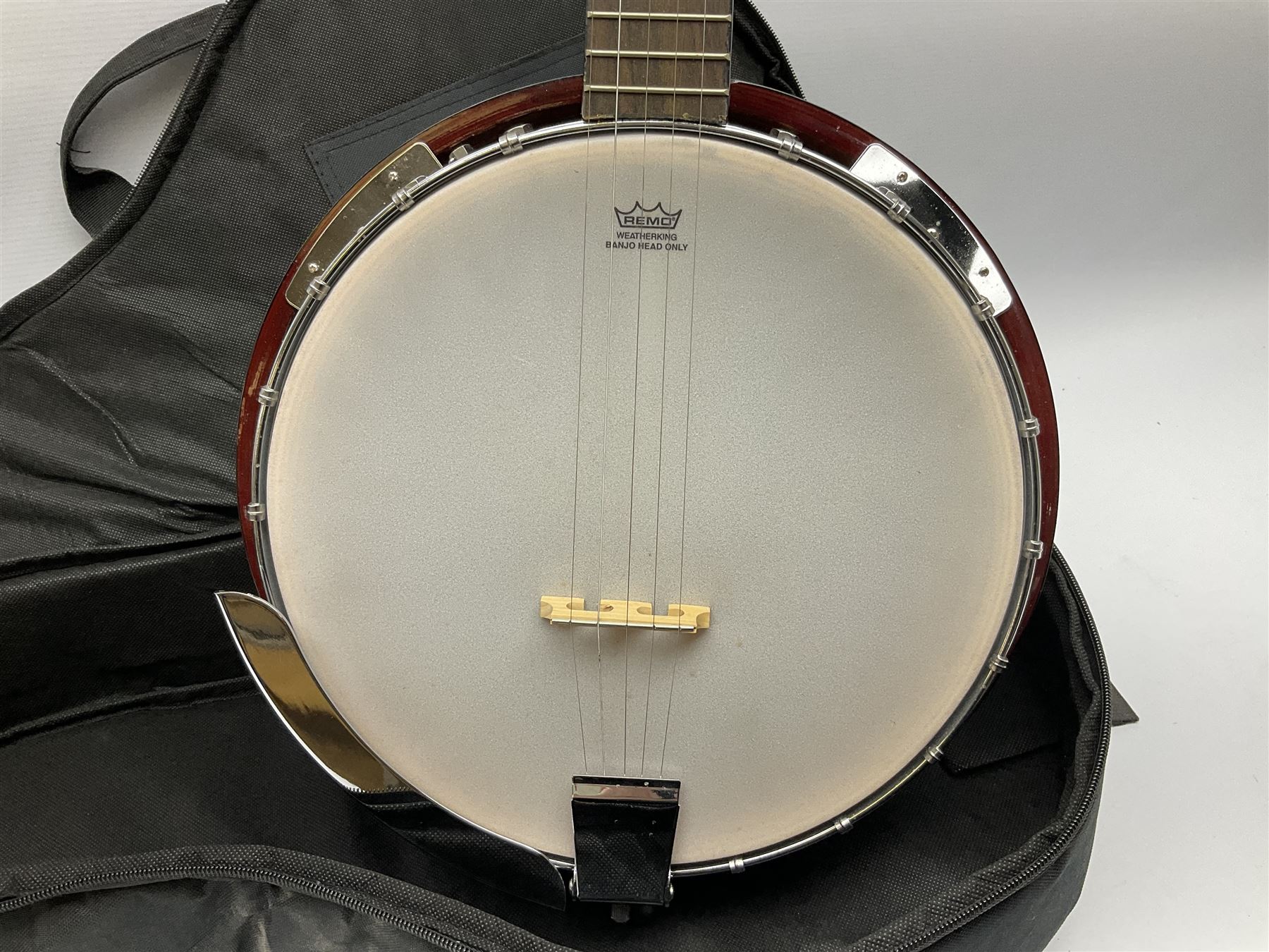 Classic Cantabile five-string banjo with sapele mahogany back L97.5cm; in soft carrying case - Image 2 of 12