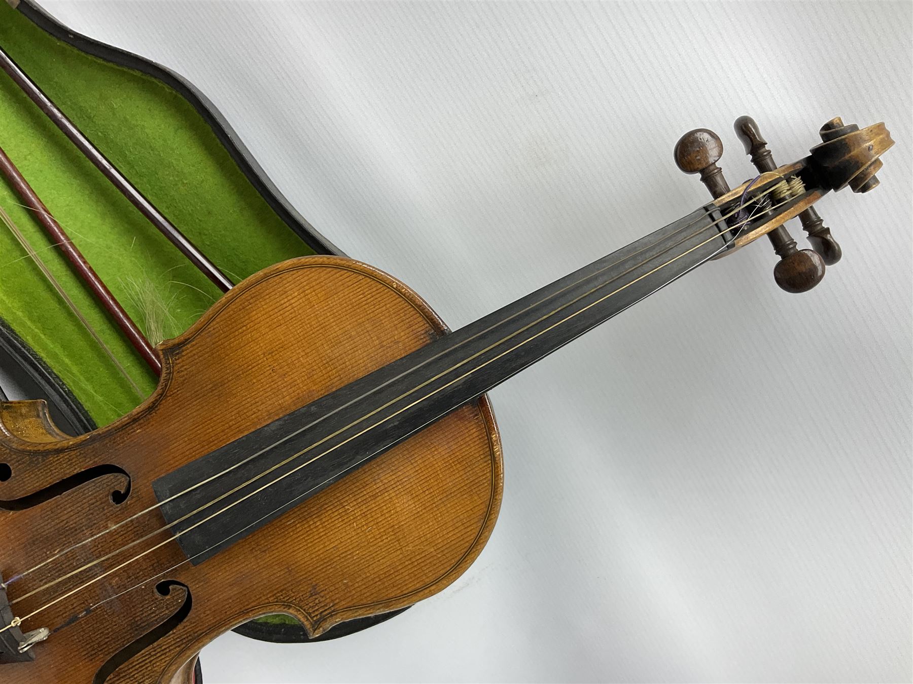 1920s German Saxony three-quarter size violin with 33cm two-piece maple back and ribs and spruce top - Image 3 of 12