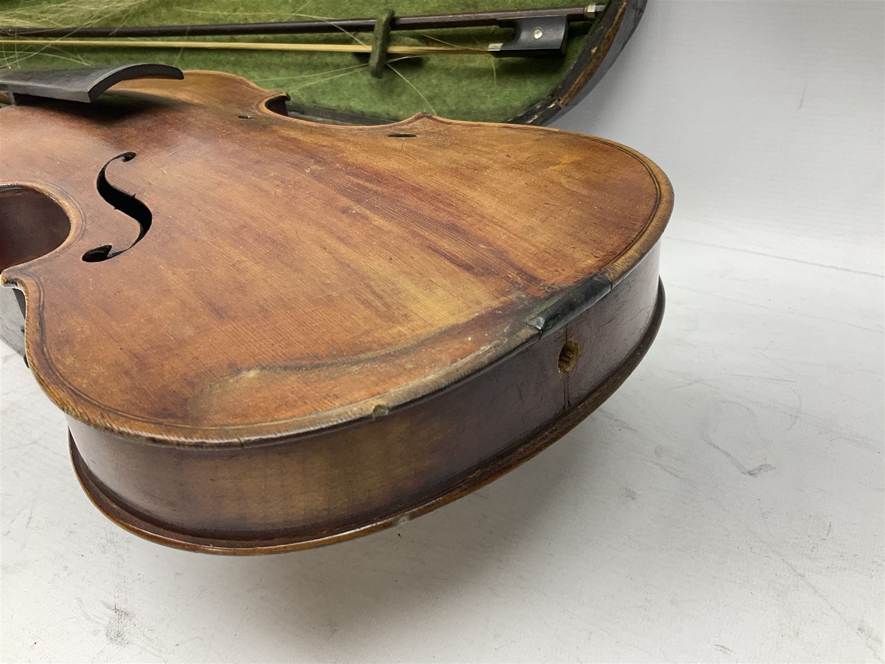 German violin c1890 for restoration and completion with 36cm two-piece maple back and ribs and spruc - Image 8 of 15