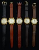 Six plated and stainless steel automatic wristwatches including MuDu