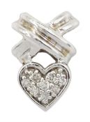 14ct white gold pave set heart and cross pendant