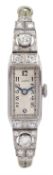 Eszeha Art Deco platinum milgrain set diamond manual wind lever wristwatch