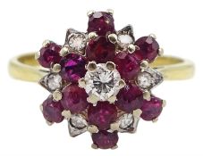 18ct gold round brilliant cut diamond and ruby cluster ring