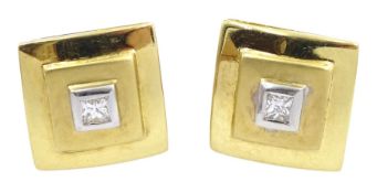 Pair of 18ct yellow and white gold kite shaped single stone diamond stud earrings