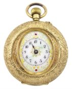 Early 20th century ladies 14ct gold keyless cylinder fob watch