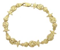 14ct gold shell and starfish link bracelet