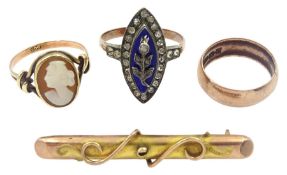 Victorian and later gold jewellery including rose gold wedding band