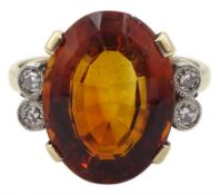 9ct gold oval citrine and milgrain set round cut diamond cluster ring