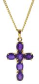 9ct gold six stone oval amethyst cross pendant