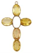 Early 20th century 9ct gold oval cut imperial topaz and citrine cross pendant