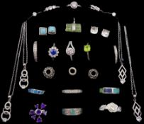 Collection of silver and silver stone set jewellery including sixteen rings