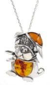 Silver Baltic amber bulldog pendant necklace