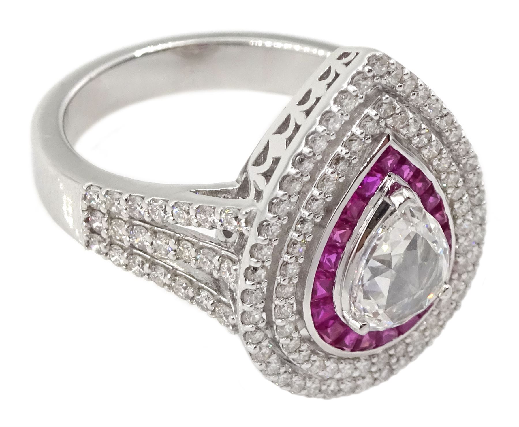18ct white gold diamond and ruby pear shaped cluster ring - Image 3 of 4