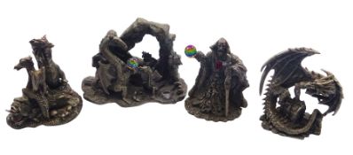 Assorted pewter figurines including 'The Moon Wizard'