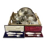 Quantity of silver plate to include cased silver plated fish knife and fork with hallmarked silver f