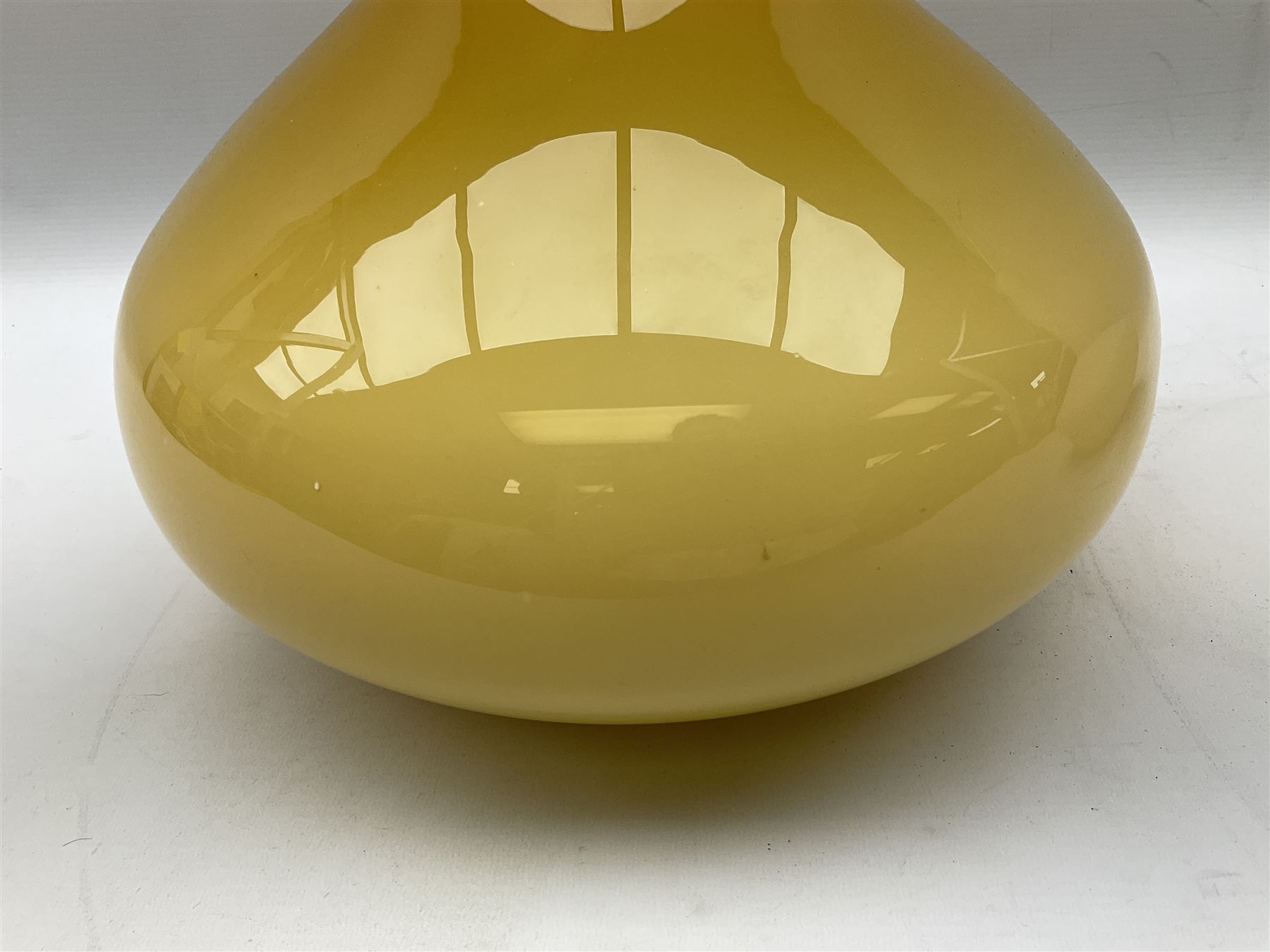 1960s butterscotch art glass light shade of conical form with teak collar - Image 4 of 7