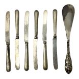 Set of six silver handled butter knives