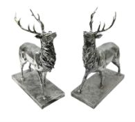 Pair of Composite silvered stags