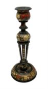 Indian Kashmirir candlestick with painted floral and gilt decoration
