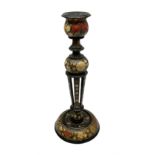 Indian Kashmirir candlestick with painted floral and gilt decoration