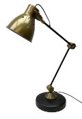 Adjustable black and brushed bronzed effect industrial angle poise table lamp