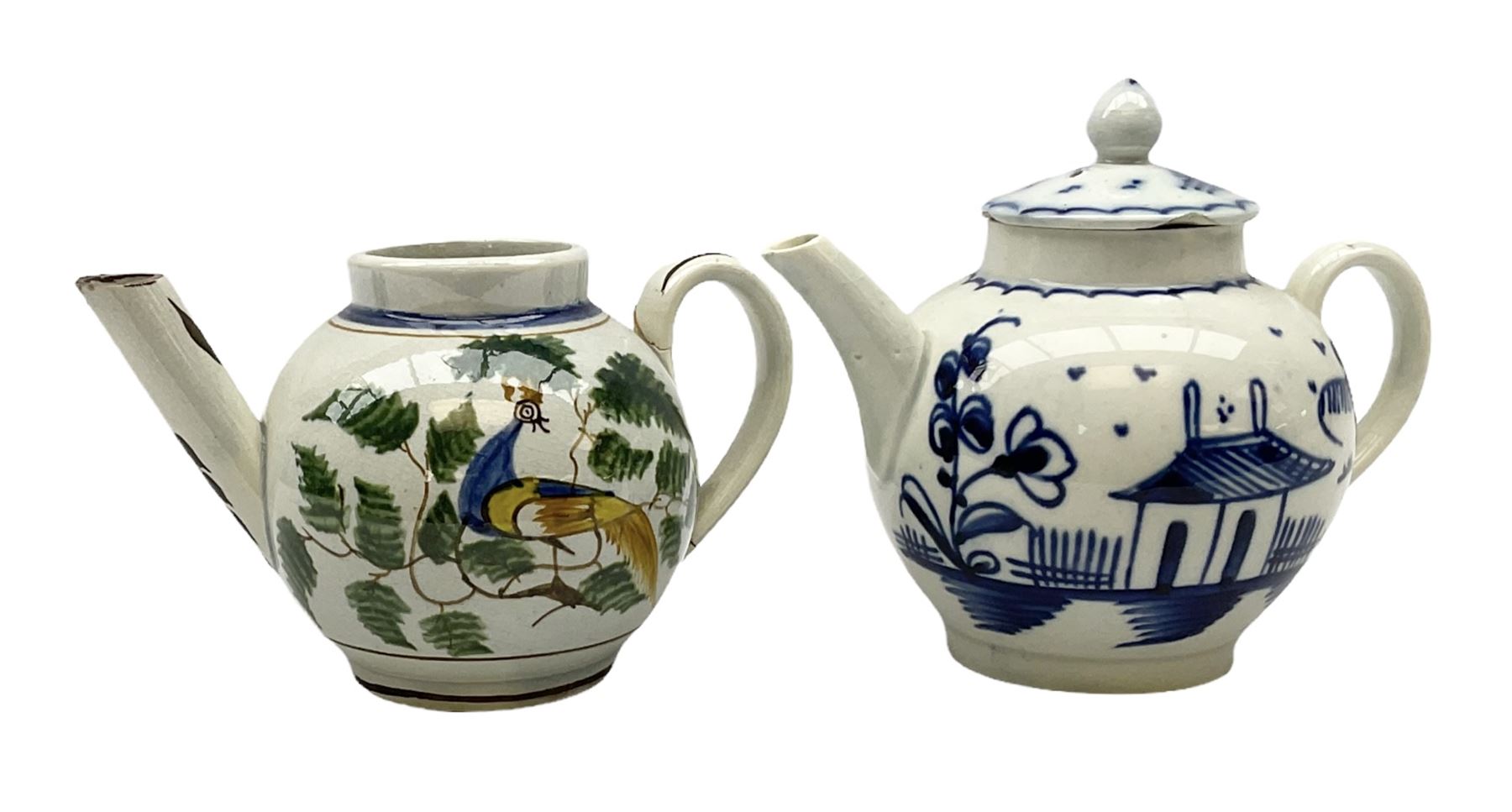 Two 18th century miniature or toy pearlware teapots