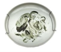 Copenhagen stoneware bowl centrally painted with a Heron amidst grasses