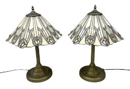 Pair of Tiffany style table lamps with leaded shades