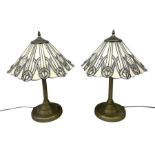 Pair of Tiffany style table lamps with leaded shades