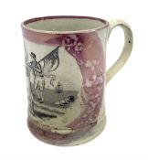 19th century Sunderland lustre frog mug decorated with black transfer crested scene for the Mariners