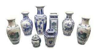 Collection of blue and white Chinese vases and jars