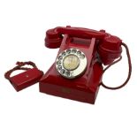 1950s Siemens Brothers red telephone with chrome rotary dial with enamel number plate and Siemens di