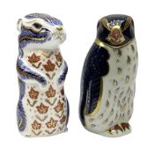 Two Royal Crown Derby paperweights comprising Rockhopper Penguin designed by John Ablitt