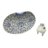 Japanese Hirado blue and white porcelain censer in the form of a Lion Dog