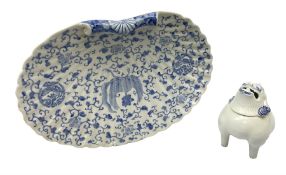 Japanese Hirado blue and white porcelain censer in the form of a Lion Dog