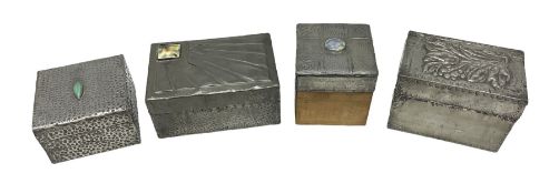 Arts & Crafts style hammered pewter box the lid with applied cabochon