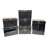 Six metal deed boxes painted black
