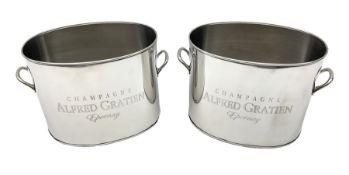 Pair of 20th century nickel plated champagne coolers inscribed Alfred Gratien Champagne