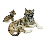 USSR figure of a large recumbent tiger together with a seated tiger cub figure