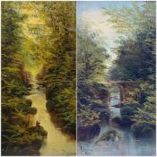 David Motley (British 19th century): River Landscape with Bridge and Angler