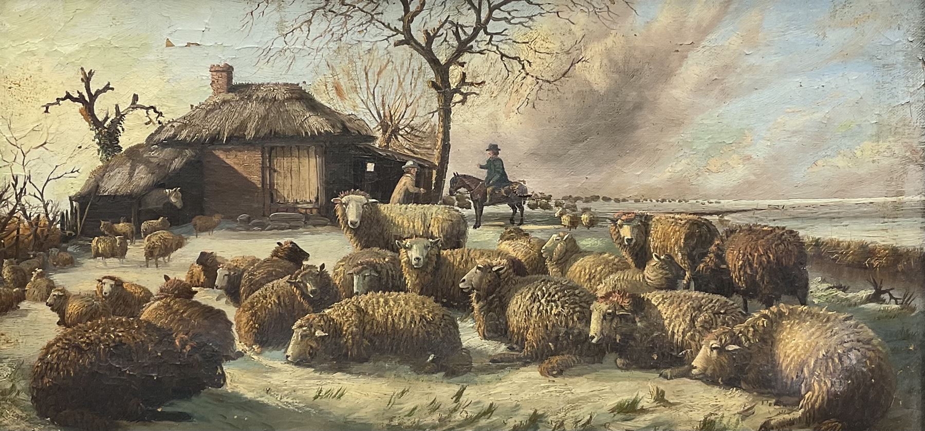 Circle of Cornelius Van Leemputten (Belgian 1841-1902): Sheep Resting in a Winter Landscape