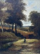 English School (19th century): Figure Walking Down Country Lane