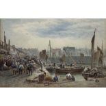 John MacPherson (Scottish fl.1858-1891): Busy Scottish Harbour Scene