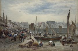 John MacPherson (Scottish fl.1858-1891): Busy Scottish Harbour Scene