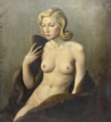 English School (mid 20th century): Half Length Seated Portrait of a Nude 1940's Woman