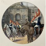 English School (20th century): Queen's Guard's Mounted on Horseback outside Palace