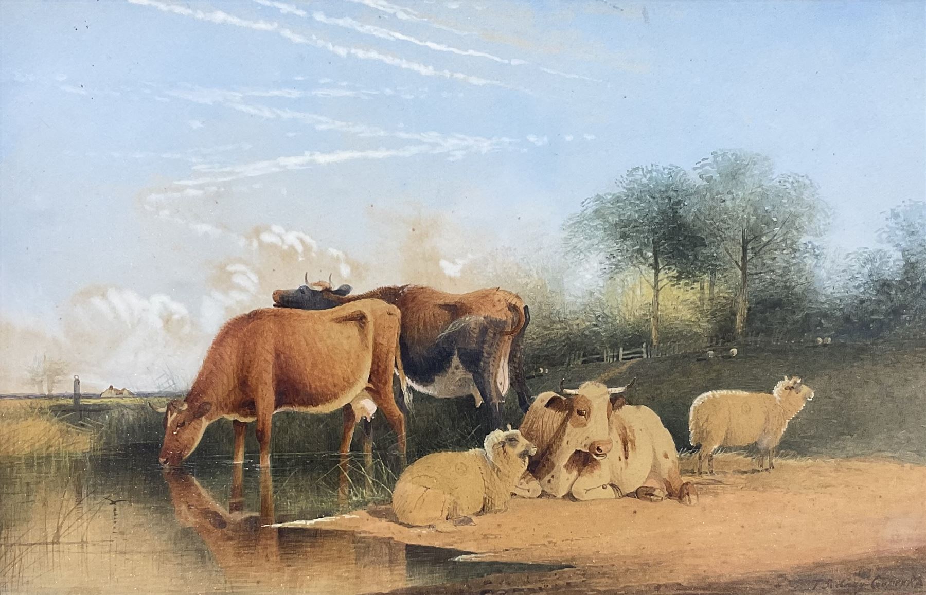 Attrib. Thomas Sidney Cooper (British 1803-1902): Cattle and Sheep at Rest in Open Pasture