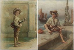 R Fleury (19th/20th century): Bohemian Boys with Violins