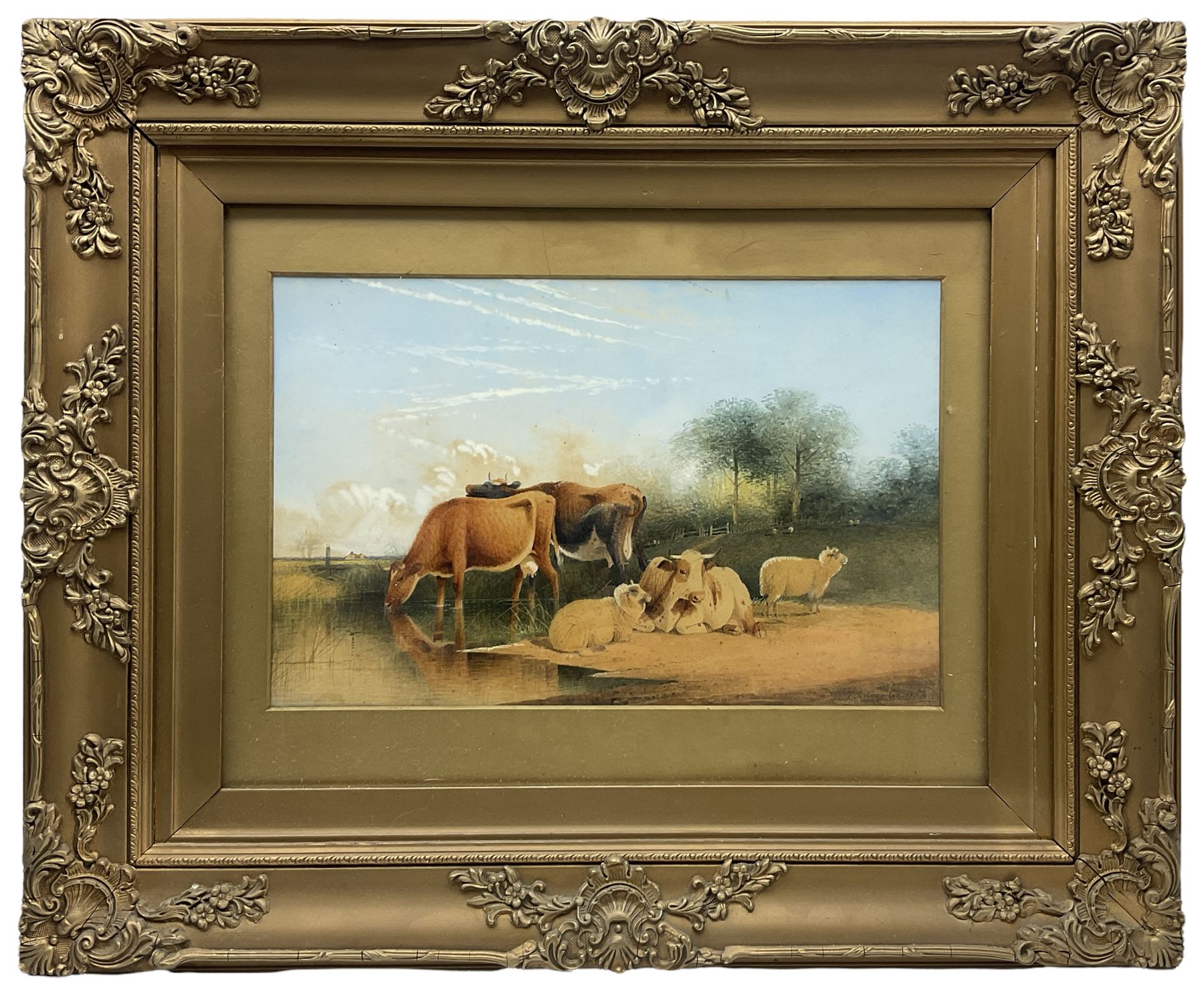 Attrib. Thomas Sidney Cooper (British 1803-1902): Cattle and Sheep at Rest in Open Pasture - Image 2 of 3